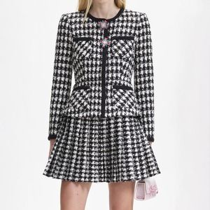 Self Portrait Boucle Mini Jacket Dress in Black Check 10